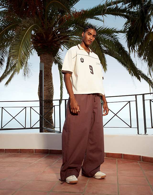 asos ASOS DESIGN linen blend parachute trousers in brown