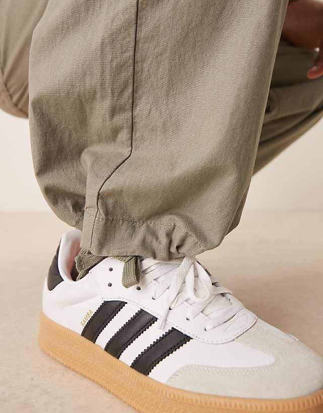 Asos ASOS DESIGN Linen Blend Parachute Trousers In Khaki