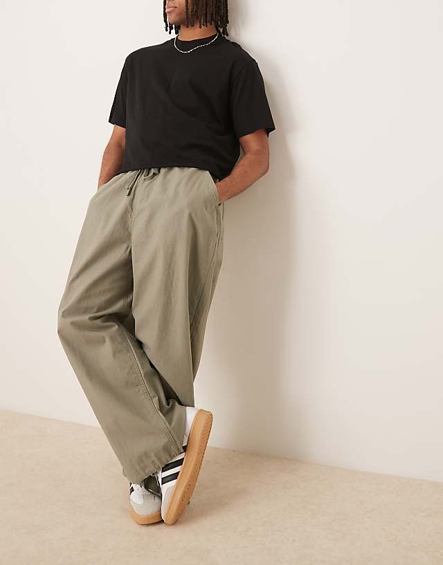 Asos ASOS DESIGN Linen Blend Parachute Trousers In Khaki