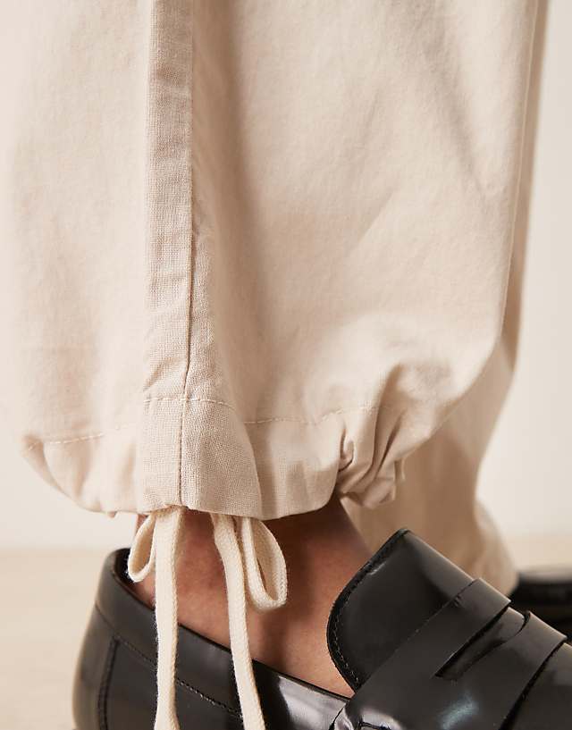 Asos ASOS DESIGN Linen Blend Parachute Trousers In Stone