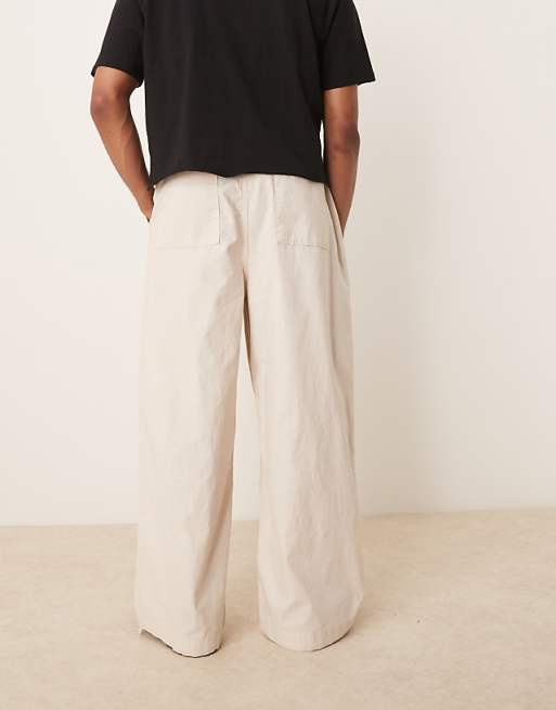 Asos ASOS DESIGN Linen Blend Parachute Trousers In Stone