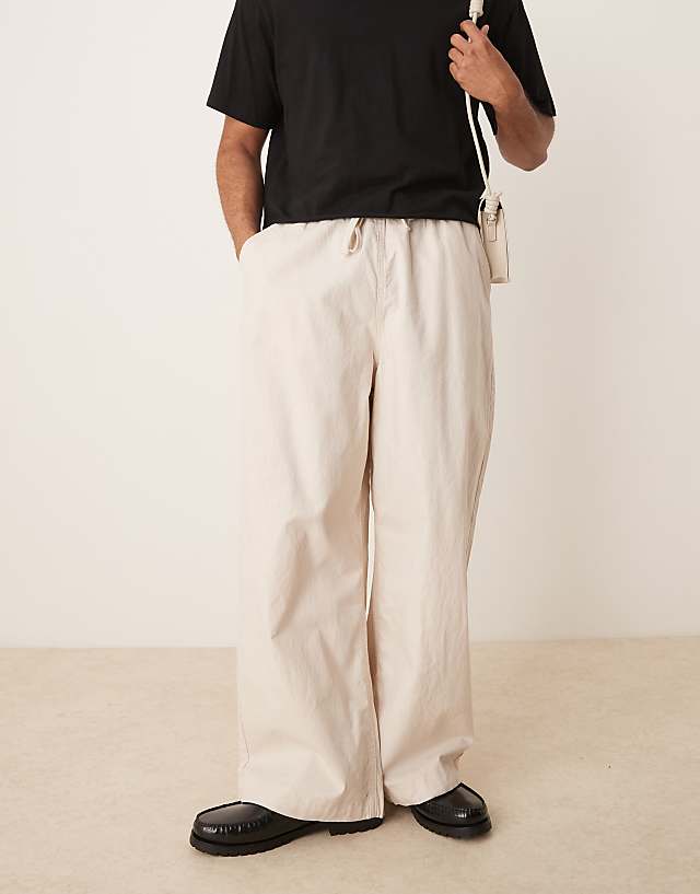 asos ASOS DESIGN linen blend parachute trousers in stone