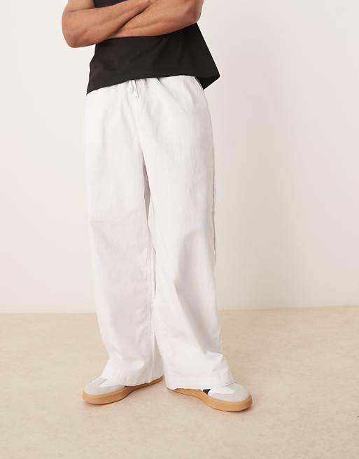 Asos ASOS DESIGN Linen Blend Parachute Trousers In White