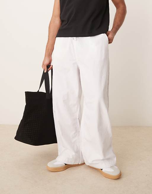 asos ASOS DESIGN linen blend parachute trousers in white
