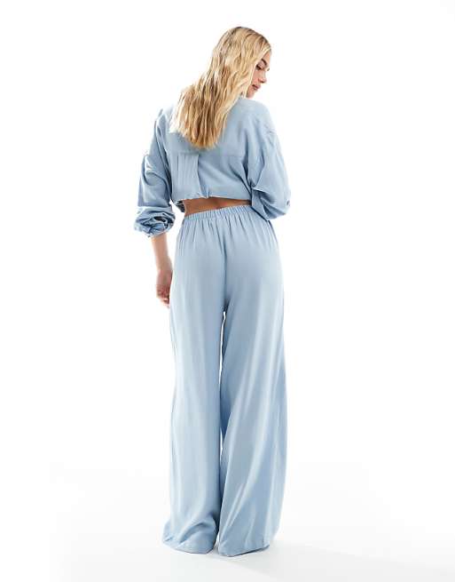 Asos ASOS DESIGN Linen Blend Pull On Trouser In Blue