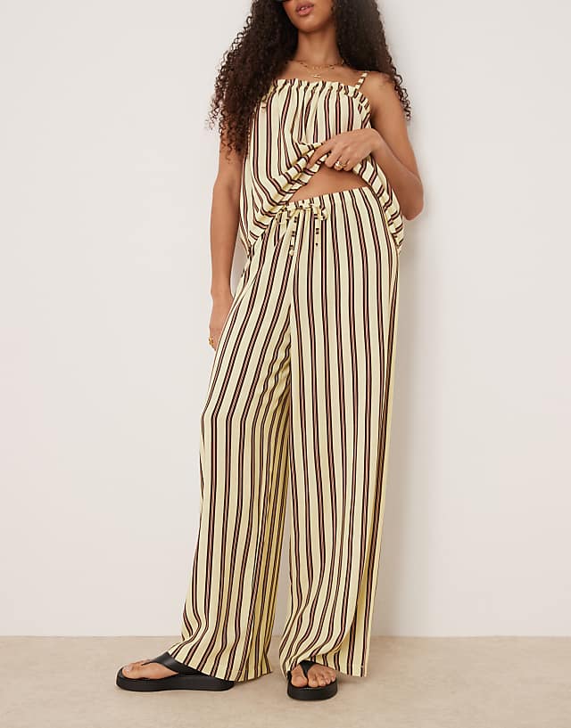 Asos ASOS DESIGN Linen Blend Pull On Trouser In Buttermilk Stripe