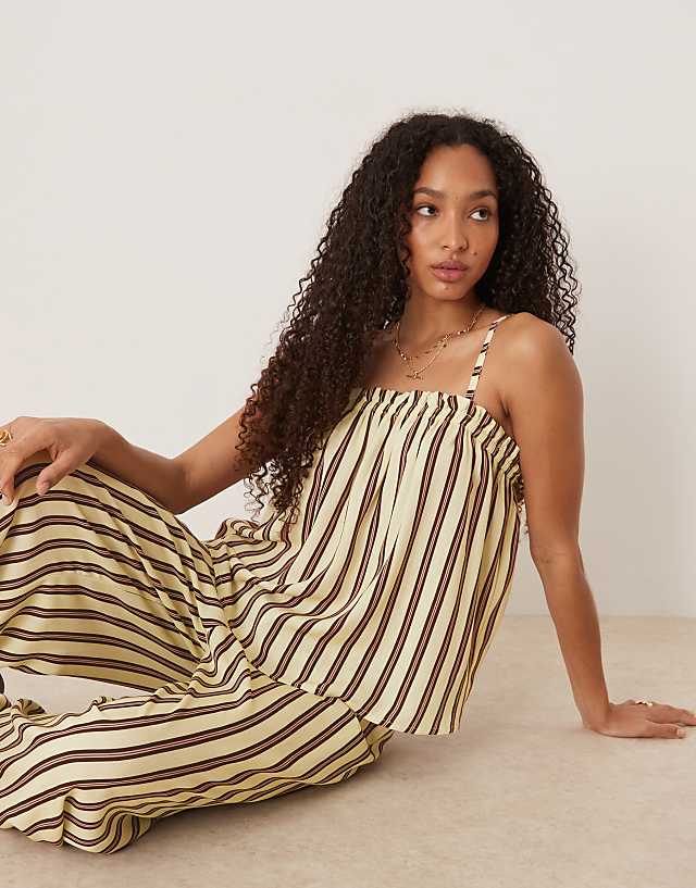 Asos ASOS DESIGN Linen Blend Pull On Trouser In Buttermilk Stripe