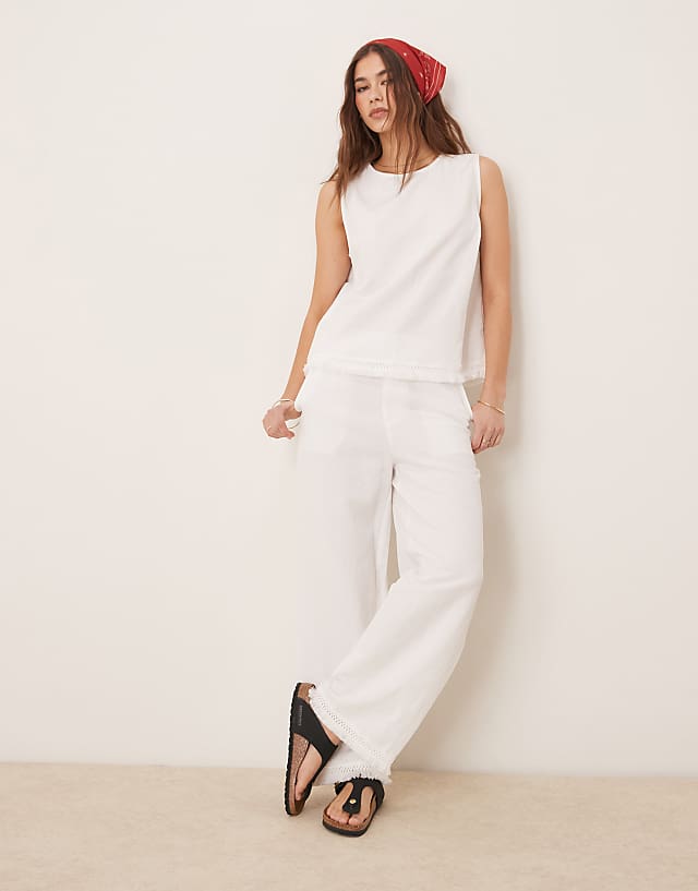 Asos ASOS DESIGN Linen Blend Shell Top With With Tassel Hem Co-ord In White