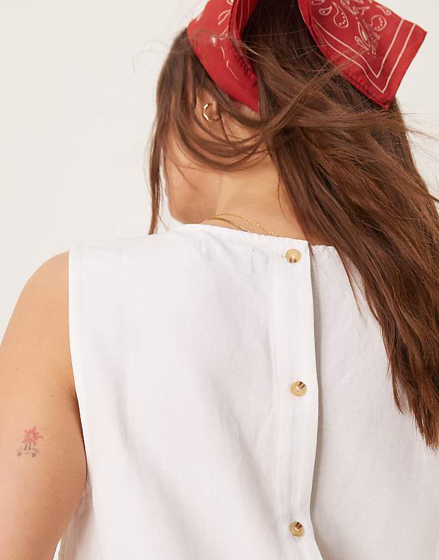 Asos ASOS DESIGN Linen Blend Shell Top With With Tassel Hem Co-ord In White
