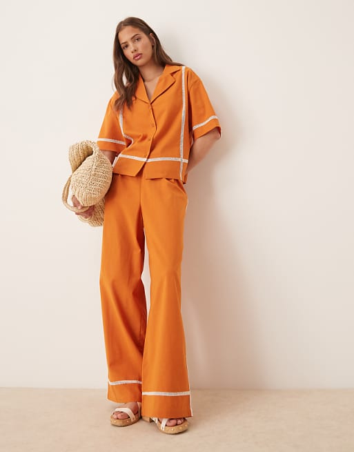 asos ASOS DESIGN linen blend shirt & trouser co-ord in orange