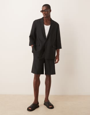 Asos ASOS DESIGN Linen Blend Shorter Sleeve Suit In Black