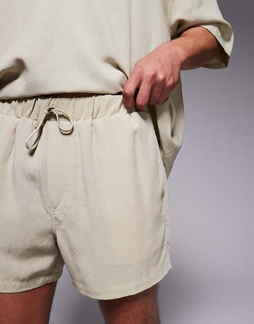 Asos ASOS DESIGN Linen Blend Shorts In Short Length In Brown