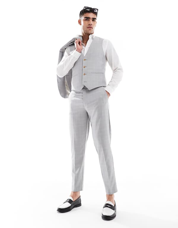 Asos ASOS DESIGN Linen Blend Skinny Suit In Grey Tonal Check