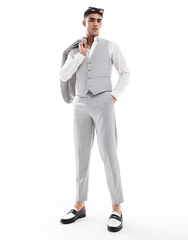 Asos ASOS DESIGN Linen Blend Skinny Suit In Grey Tonal Check