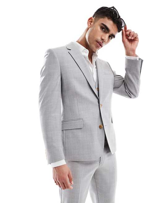 Asos ASOS DESIGN Linen Blend Skinny Suit In Grey Tonal Check