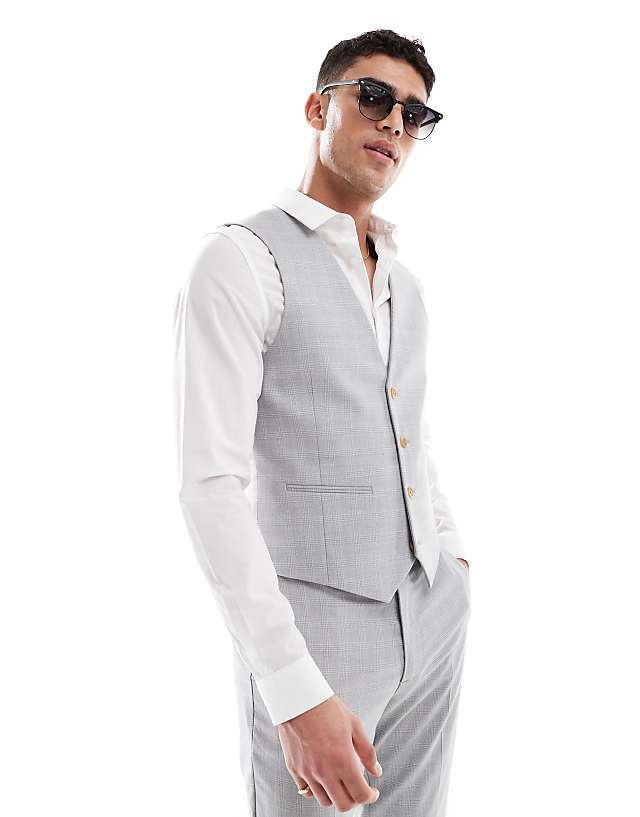 Asos ASOS DESIGN Linen Blend Skinny Suit In Grey Tonal Check