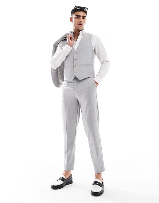 Asos ASOS DESIGN Linen Blend Skinny Suit In Grey Tonal Check