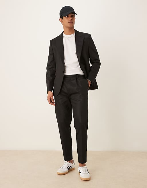 asos ASOS DESIGN linen blend slim fit suit in black