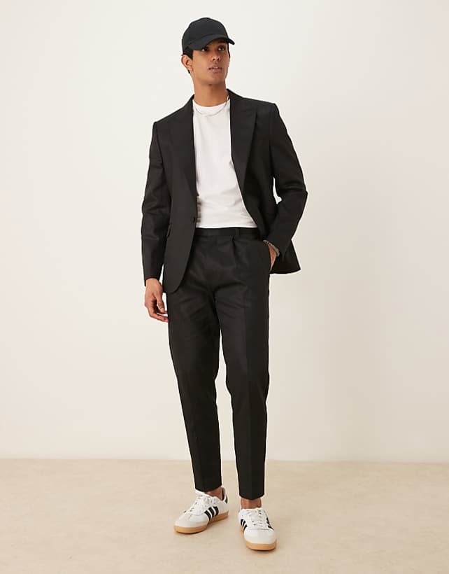 asos ASOS DESIGN linen blend slim fit suit in black