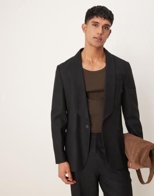 Asos ASOS DESIGN Linen Blend Slim Shawl Suit In Black Twill