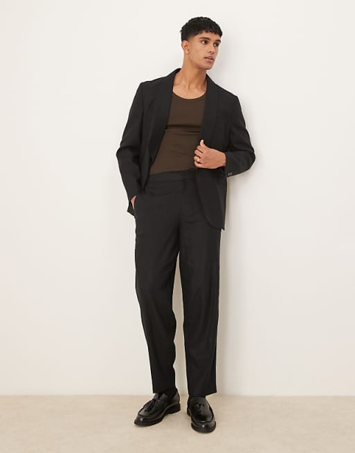 asos ASOS DESIGN linen blend slim shawl suit in black twill