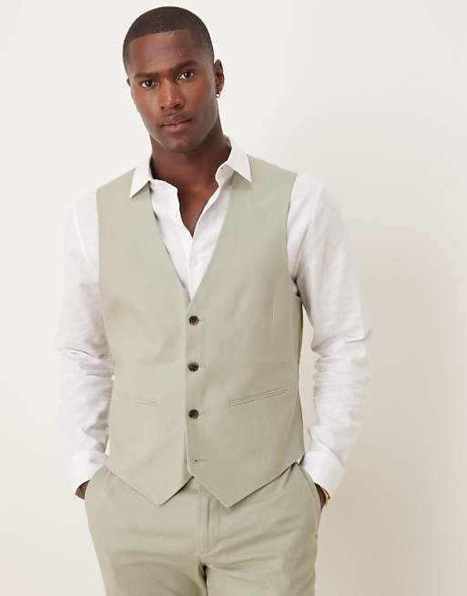 Asos ASOS DESIGN Linen Blend Slim Suit In Sage Green