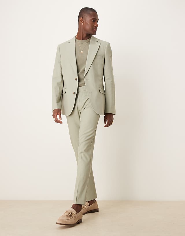Asos ASOS DESIGN Linen Blend Slim Suit In Sage Green