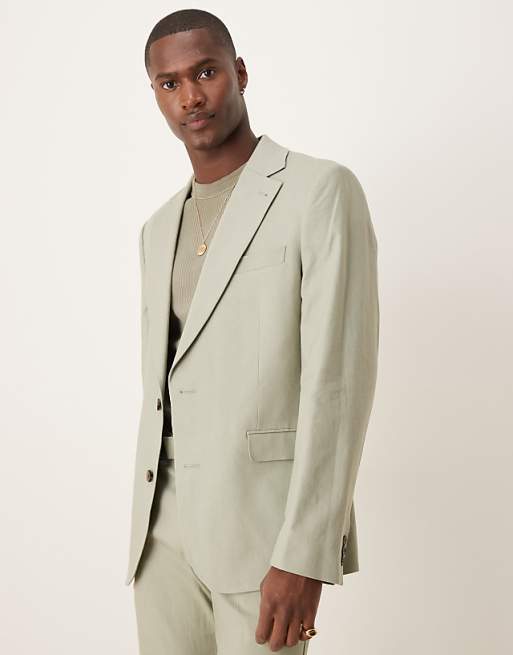 Asos ASOS DESIGN Linen Blend Slim Suit In Sage Green