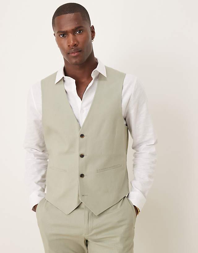 Asos ASOS DESIGN Linen Blend Slim Suit In Sage Green