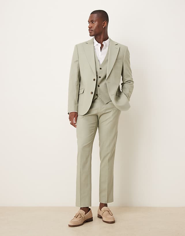 asos ASOS DESIGN linen blend slim suit in sage green