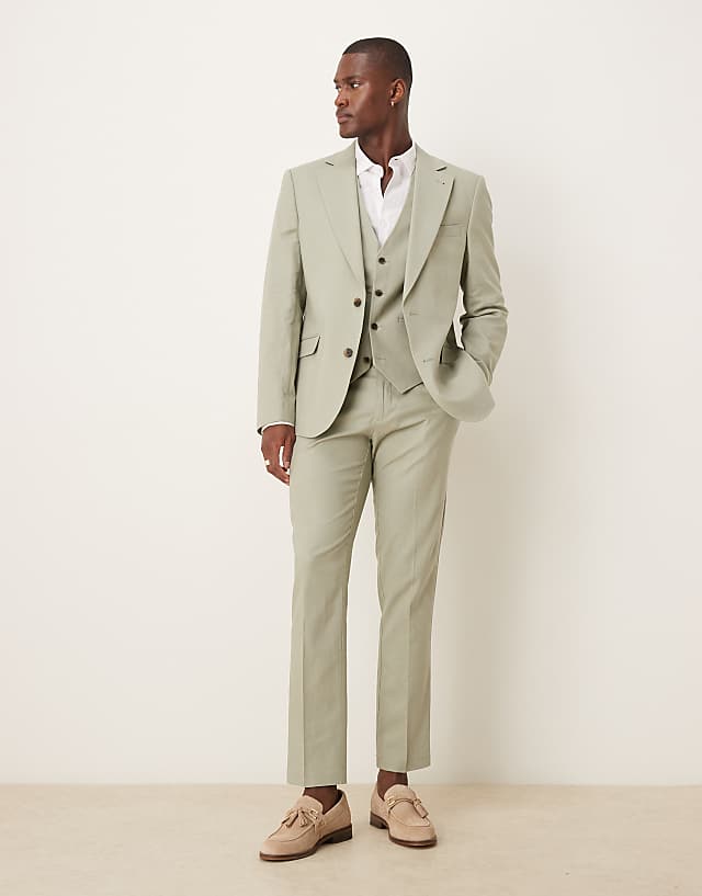asos ASOS DESIGN linen blend slim suit in sage green
