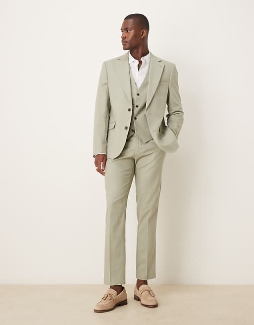 asos ASOS DESIGN linen blend slim suit in sage green