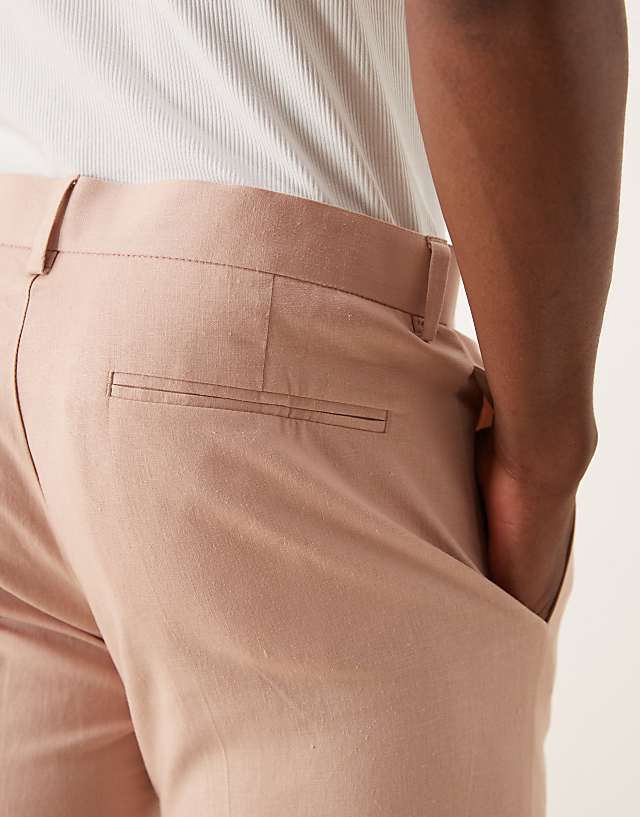 Asos ASOS DESIGN Linen Blend Slim Suit Trousers In Pink