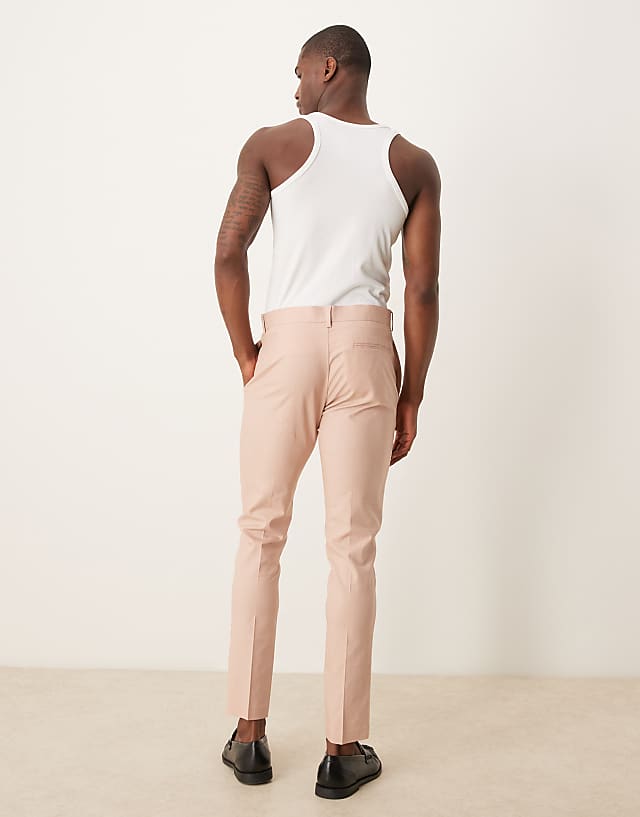 Asos ASOS DESIGN Linen Blend Slim Suit Trousers In Pink