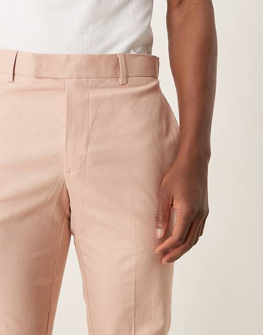 Asos ASOS DESIGN Linen Blend Slim Suit Trousers In Pink