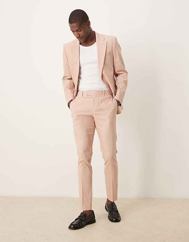 asos ASOS DESIGN linen blend slim suit trousers in pink