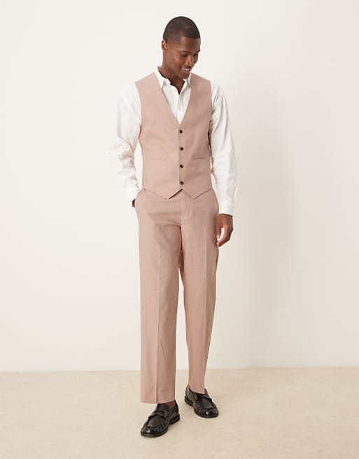 Asos ASOS DESIGN Linen Blend Slim Suit Waistcoat In Pink
