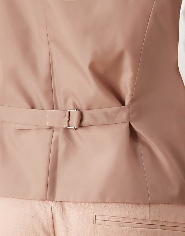 Asos ASOS DESIGN Linen Blend Slim Suit Waistcoat In Pink