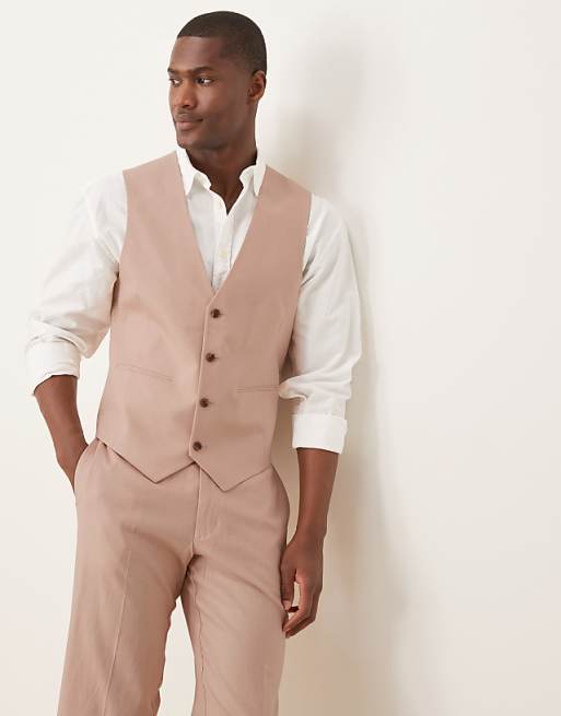 asos ASOS DESIGN linen blend slim suit waistcoat in pink