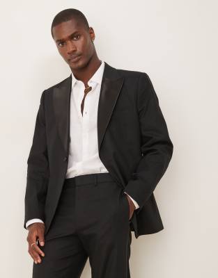 Asos ASOS DESIGN Linen Blend Slim Tuxedo Suit In Black