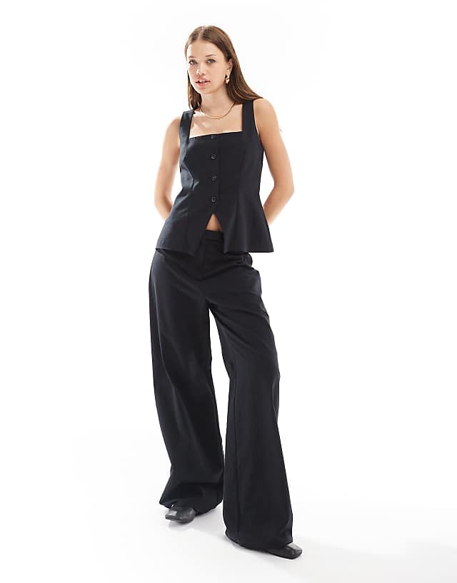 asos ASOS DESIGN linen blend square neck waistcoat and trouser co ord in black