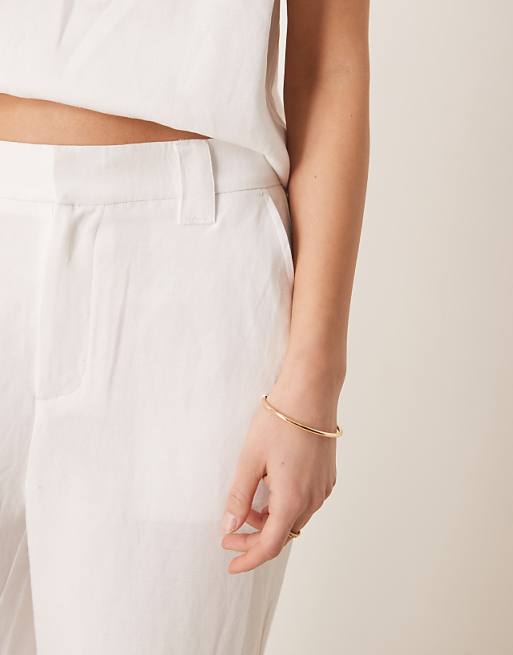 Asos ASOS DESIGN Linen Blend Straight Leg Trousers With Tassel Hem Co-ord In White
