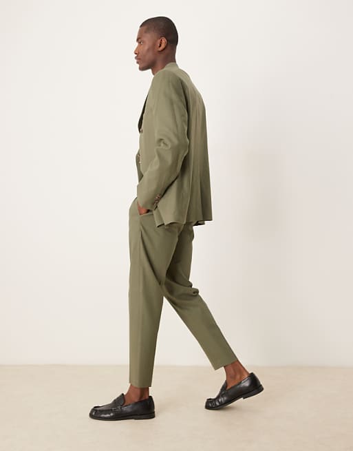 Asos ASOS DESIGN Linen Blend Tapered Suit Trousers In Green - MGREEN