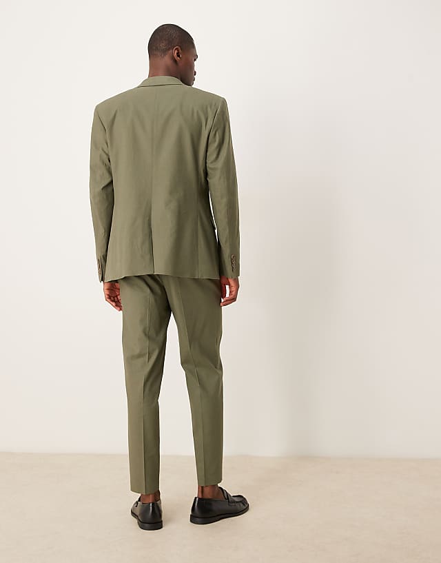 Asos ASOS DESIGN Linen Blend Tapered Suit Trousers In Green - MGREEN