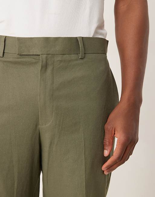 Asos ASOS DESIGN Linen Blend Tapered Suit Trousers In Green - MGREEN