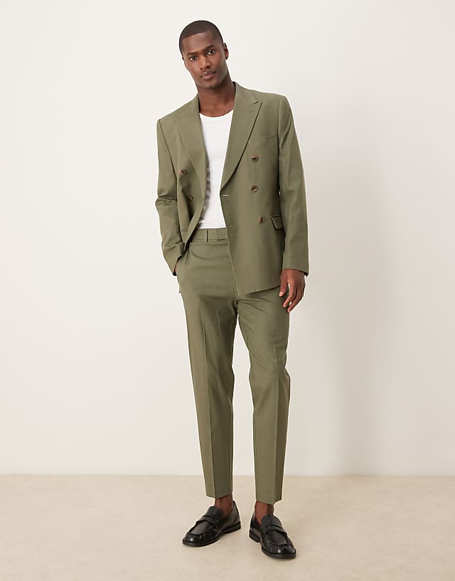 asos ASOS DESIGN linen blend tapered suit trousers in green - MGREEN