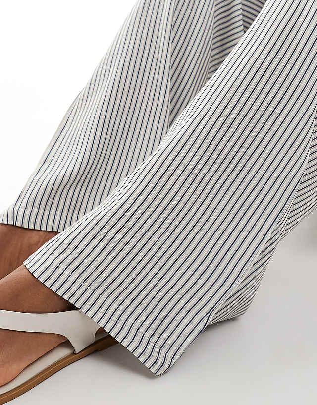 Asos ASOS DESIGN Linen Blend Wide Leg Trouser In Pinstripe Co Ord