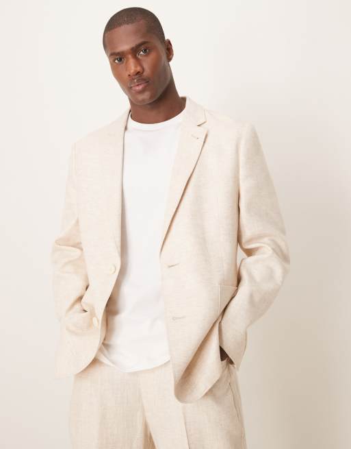 Asos ASOS DESIGN Linen Cotton Blend Regular Suit In Stone Twill