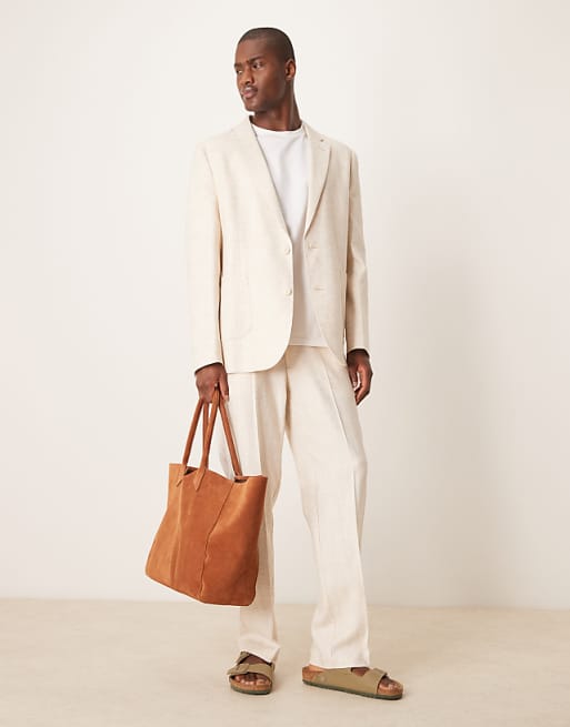 asos ASOS DESIGN linen cotton blend regular suit in stone twill