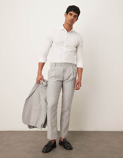 Asos ASOS DESIGN Linen Cotton Blend Slim Suit In Grey Herringbone